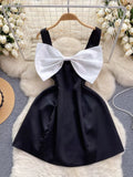 Chic Satin Bow Pink Mini Dress