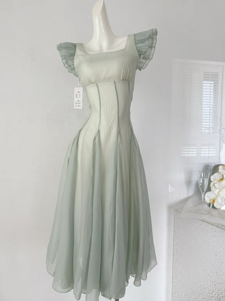 Vintage-Inspired Pastel Green Summer Maxi Dress – Ncocon