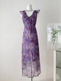 Floral Print Ruffled Purple Midi Dress
