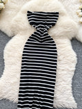 Off Shoulder Striped Halter Maxi Dress