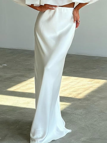 White Satin Flowing Maxi Skirt