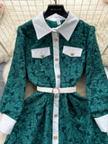 Enchanted Forest Emerald Green Jacquard Dress