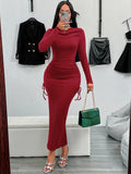 Red Off-Shoulder Ribbed Knit Midi Dress