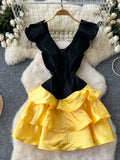 Black Ruffled Skirt Yellow Summer Dress