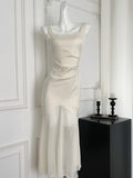 Timeless Ivory Satin Bodycon Maxi Dress