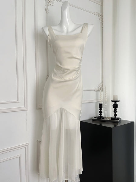 Timeless Ivory Satin Bodycon Maxi Dress