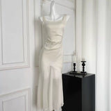 Timeless Ivory Satin Bodycon Maxi Dress