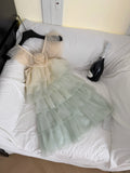 Flower Embellishment Ombre One Shoulder Tulle Mini Dress