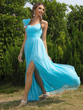Blue Tulle Sleeve Party Dress