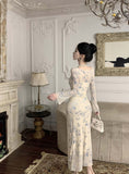 Ethereal Floral Sheer Sleeve Maxi Dress