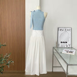 Bow Tie  Round Neck Sleeveless Two Piece  Knit Dress