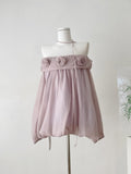 Rose Appliqués Flowy Silhouette Lilac Strapless Dress