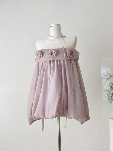 Rose Appliqués Flowy Silhouette Lilac Strapless Dress