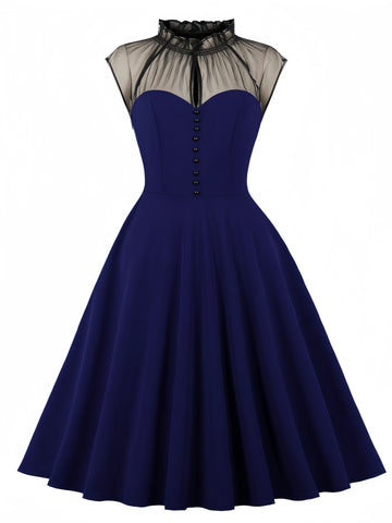 Chic Purple Ruffled Collar Midi Dress