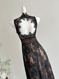 Elegant Sleeveless High Neck Lace Midi Dress