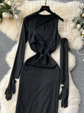 Black Gala-Ready Long Sleeve Dress