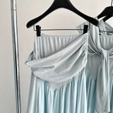 Draped Bodice Light Blue Maxi Causal Dress