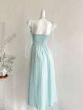 Dreamy Light Blue Tulle Square Neck Midi Dress