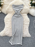 Off Shoulder Striped Halter Maxi Dress