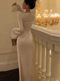 Elegant White Bell-Sleeve Dress