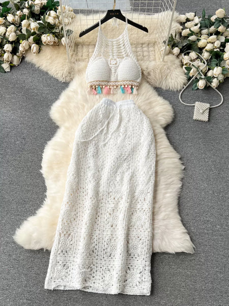 Coastal Breeze Bohemian Crochet Maxi Dress