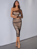 Black Allure One-Shoulder Mesh Dress
