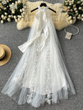 Elegant High Neck Ruffle White Flower Dress