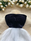 Strapless Black and White Layered Tulle Skirt Maxi Dress
