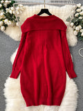 Playful Pom-Poms Red Cable Knit Dress