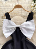 Chic Satin Bow Pink Mini Dress