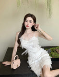 Three-dimensional flower sling slim dress