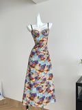 Spaghetti Strap Floral Print Midi Dress
