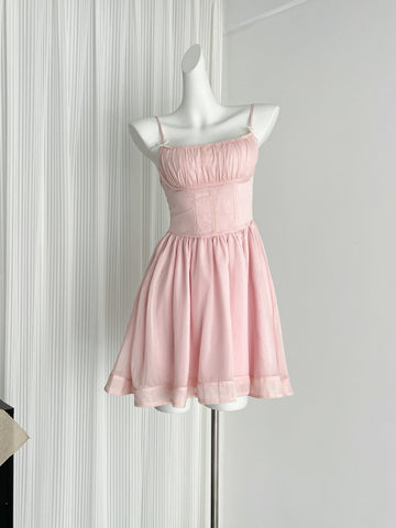 Sweetheart Flowing Skirt Pink Mini Dress