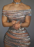 Off The Shoulder Crystal Mini Bodycon Party Dress