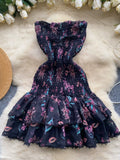 Ruffled Hem Vibrant Print Floral Smocked Dress