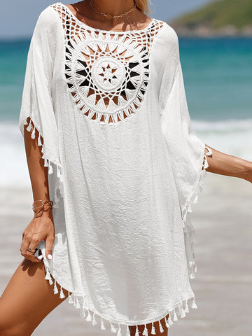 Vibrant Patchwork Tassel Beach Dress Cover-Up