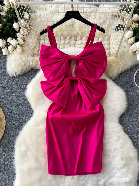 Oversized Bow Bodycon Fit Hot Pink Dress