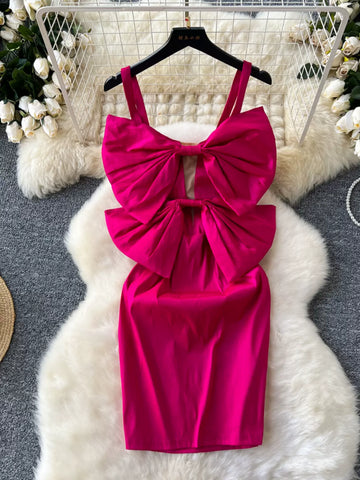 Oversized Bow Bodycon Fit Hot Pink Dress