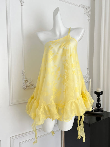 Sunny Yellow One Shoulder Floral Ruffled Dress