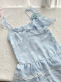 Ruffled Lace Layers Light Blue Butterfly Print Mini Dress