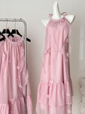 Delicate Flower Pink Halter Maxi Dress