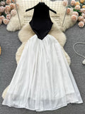 Chic Black and White Halter Dress