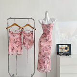 Spaghetti Straps Floral Pink Summer Maxi Dress