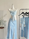 Chic Blue & White A Line Bow Front Skirt Set