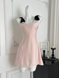 Black Bow Straps Charming Pink Mini Dress