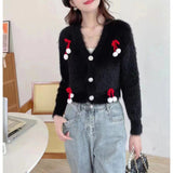 Black Festive Elegance Warm V Neck Sweater