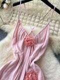 Criss Cross Straps 3D Flower  Blush Pink Maxi Dress
