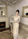 Ethereal Floral Sheer Sleeve Maxi Dress