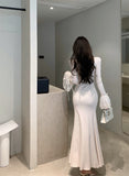 Elegant Long - Sleeve Ivory Mermaid Dress with Lace Cuffs
