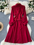 Knit Vest Overlay Red Button-Down Layered Dress